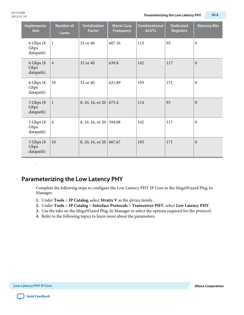 Parameterizing the low latency phy, Parameterizing the low latency phy -3 | Altera Transceiver PHY IP Core User Manual | Page 250 / 702