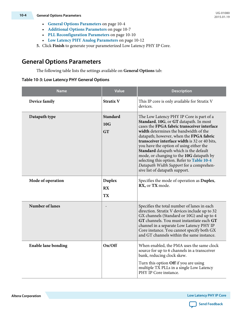 General options parameters, General options parameters -4 | Altera Transceiver PHY IP Core User Manual | Page 251 / 702