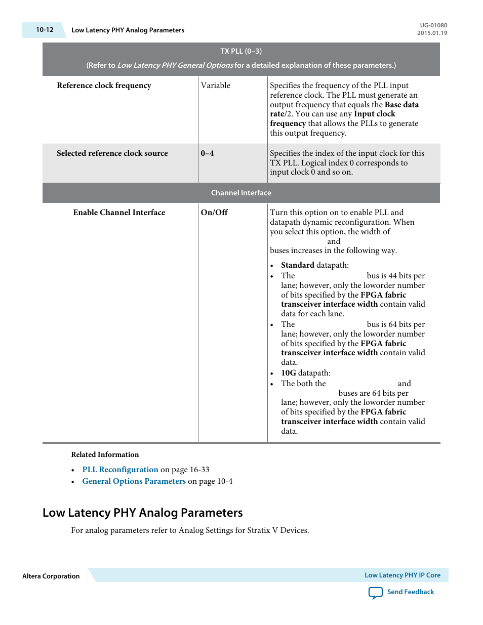 Low latency phy analog parameters, Low latency phy analog parameters -12 | Altera Transceiver PHY IP Core User Manual | Page 259 / 702