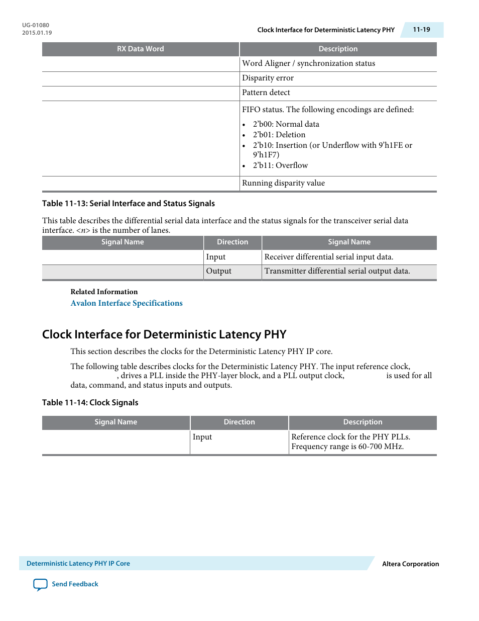 Clock interface for deterministic latency phy, Clock interface for deterministic latency phy -19 | Altera Transceiver PHY IP Core User Manual | Page 287 / 702