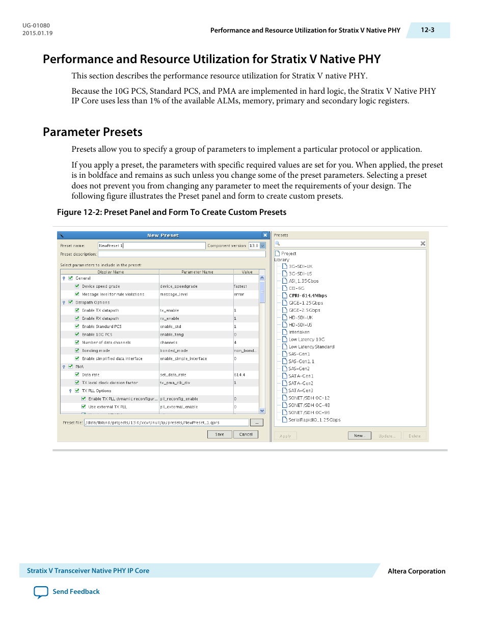 Parameter presets, Parameter presets -3 | Altera Transceiver PHY IP Core User Manual | Page 301 / 702