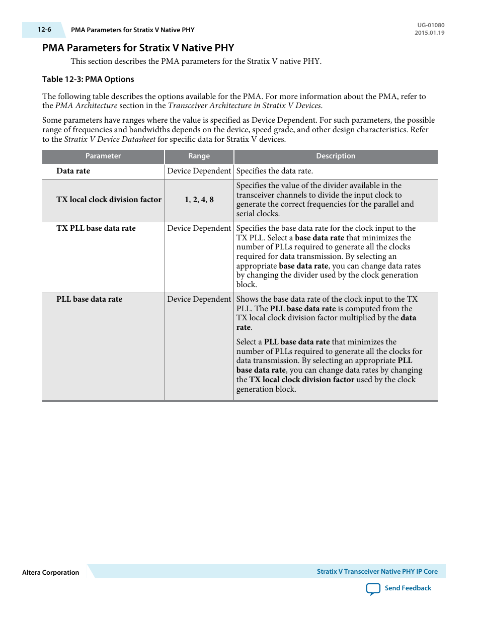 Pma parameters for stratix v native phy, Pma parameters for stratix v native phy -6 | Altera Transceiver PHY IP Core User Manual | Page 304 / 702