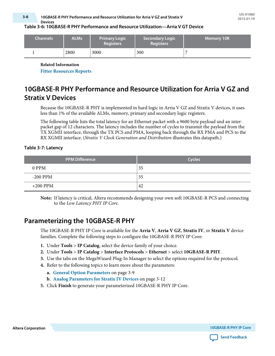 Parameterizing the 10gbase-r phy, Devices -8, Parameterizing the 10gbase-r phy -8 | Altera Transceiver PHY IP Core User Manual | Page 32 / 702