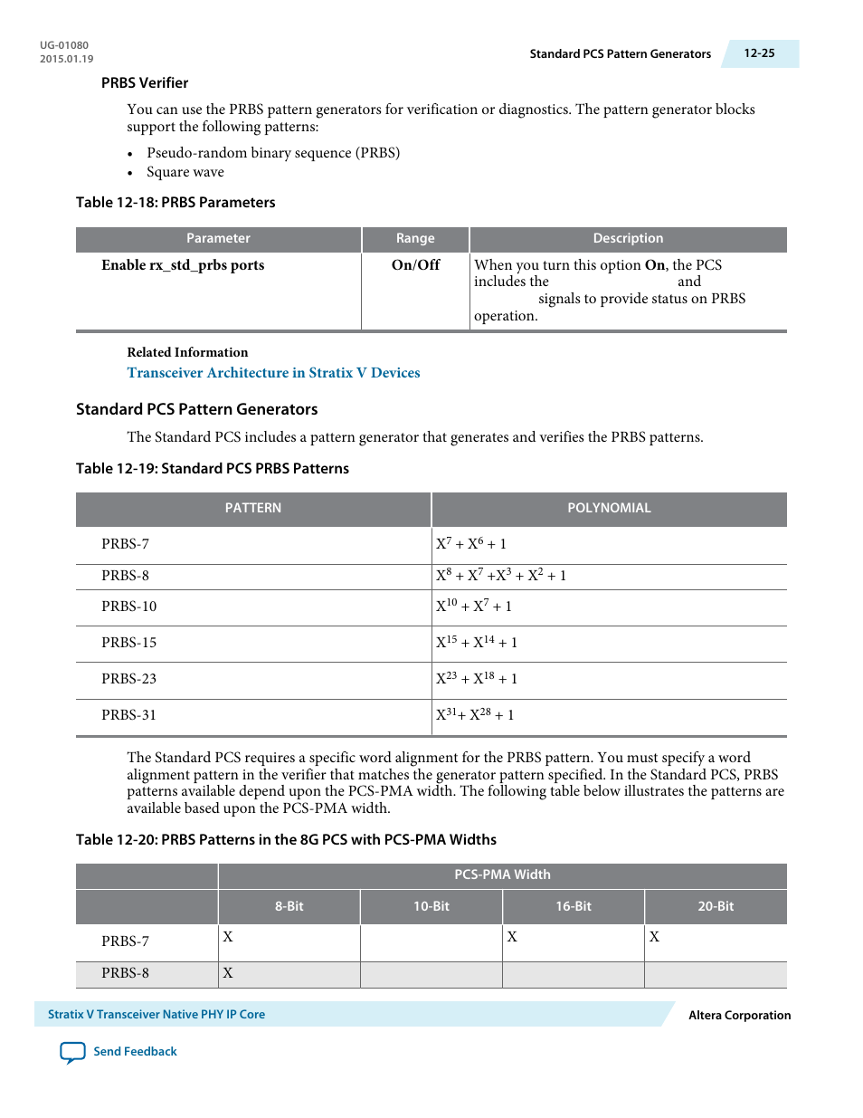 Standard pcs pattern generators | Altera Transceiver PHY IP Core User Manual | Page 323 / 702