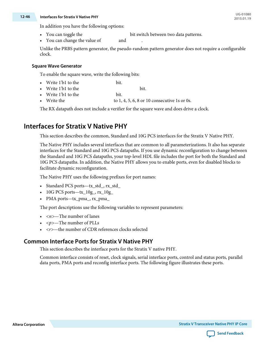 Interfaces for stratix v native phy, Common interface ports for stratix v native phy, Interfaces for stratix v native phy -46 | Altera Transceiver PHY IP Core User Manual | Page 344 / 702