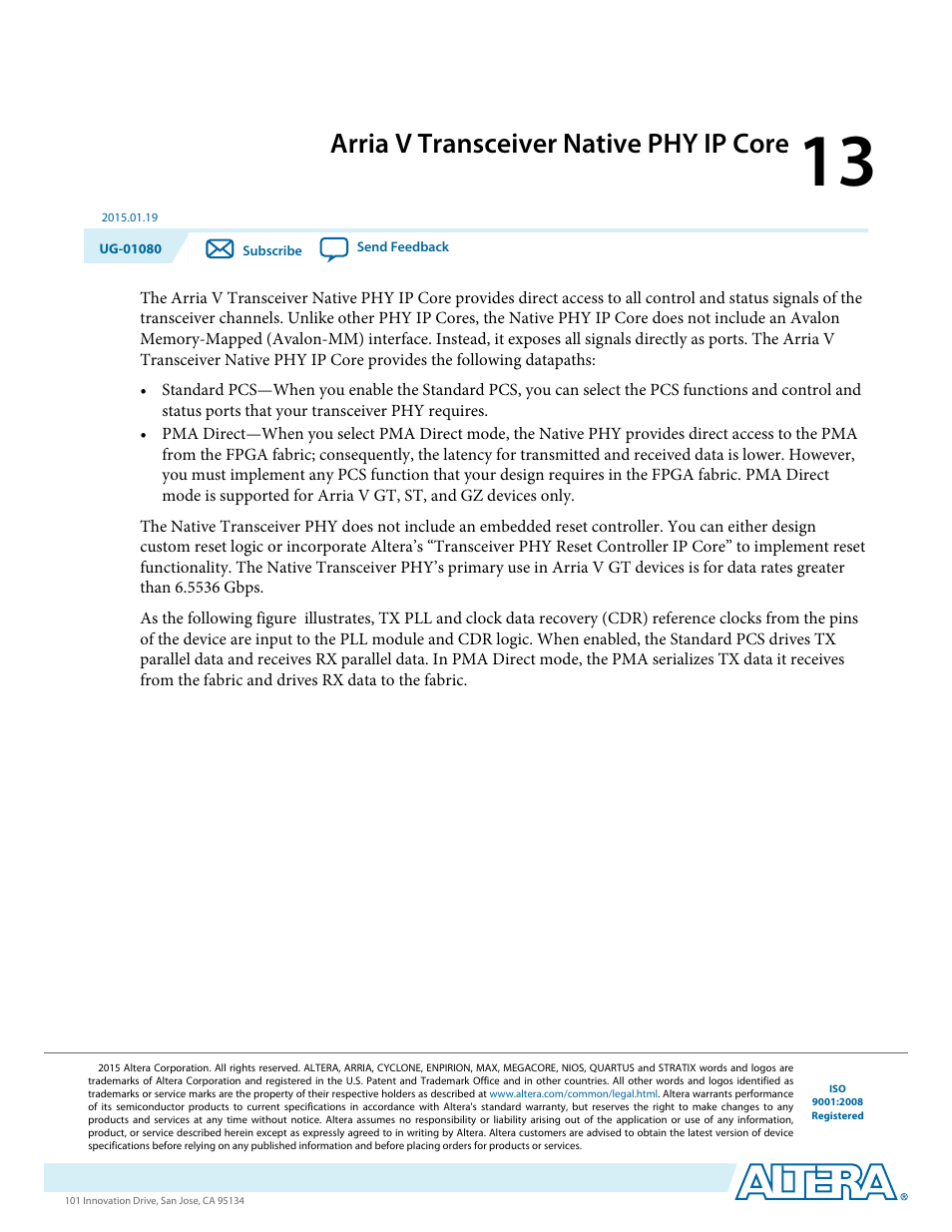 Arria v transceiver native phy ip core, Arria v transceiver native phy ip core -1 | Altera Transceiver PHY IP Core User Manual | Page 376 / 702