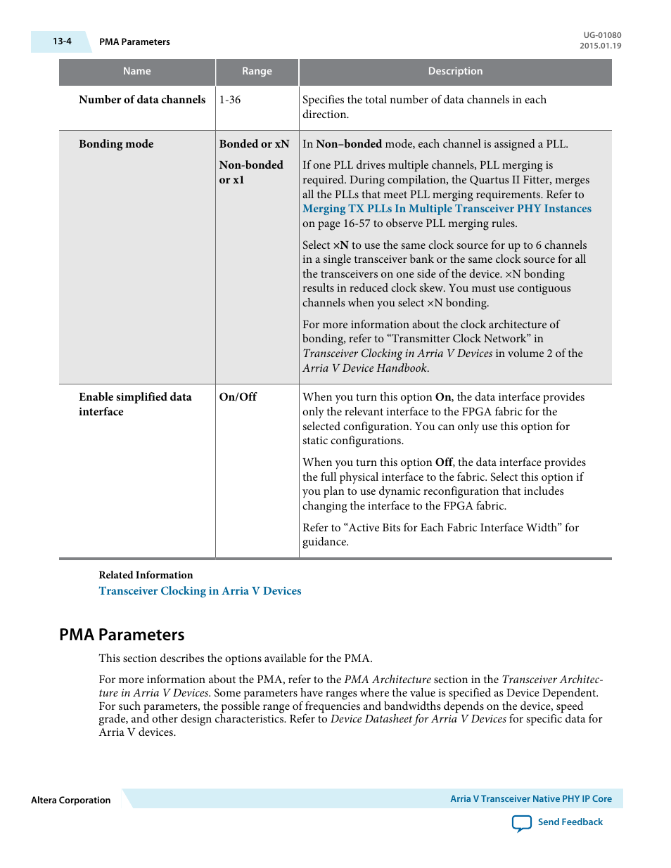 Pma parameters, Pma parameters -4 | Altera Transceiver PHY IP Core User Manual | Page 379 / 702