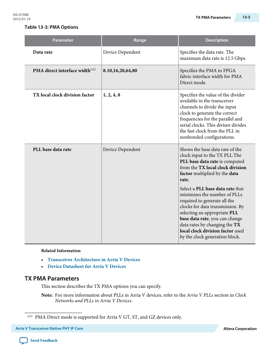 Tx pma parameters, Tx pma parameters -5 | Altera Transceiver PHY IP Core User Manual | Page 380 / 702