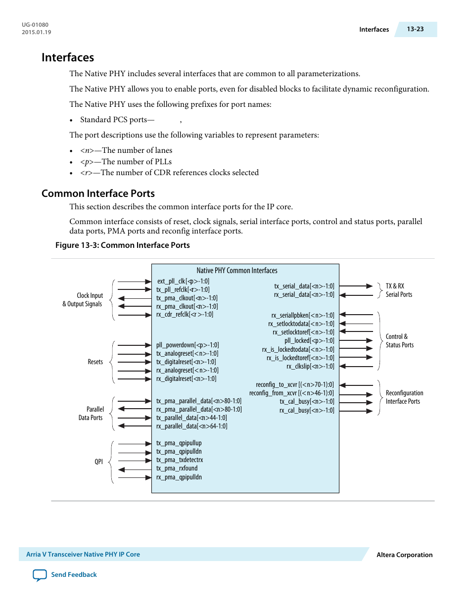 Interfaces, Common interface ports, Interfaces -23 | Common interface ports -23 | Altera Transceiver PHY IP Core User Manual | Page 398 / 702