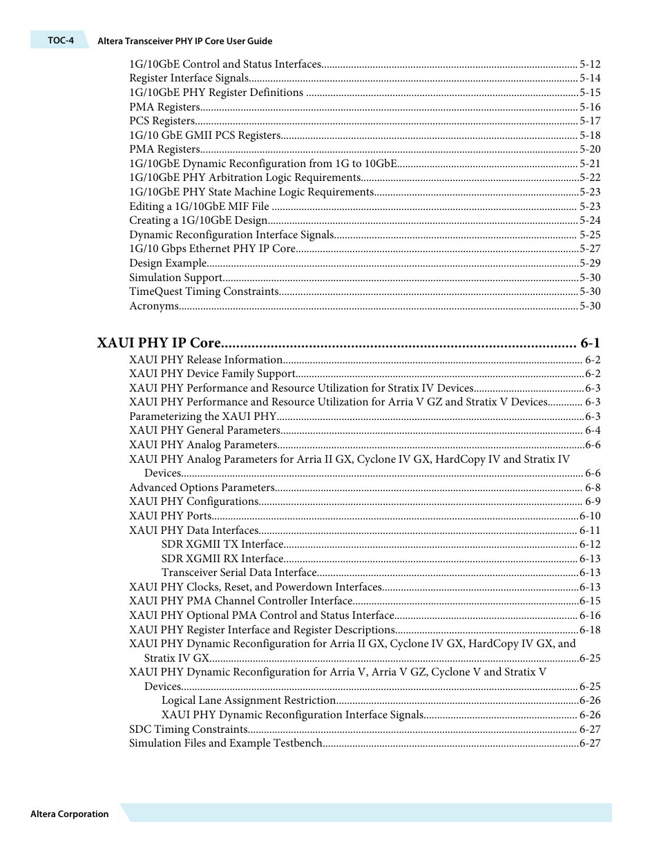 Xaui phy ip core -1 | Altera Transceiver PHY IP Core User Manual | Page 4 / 702