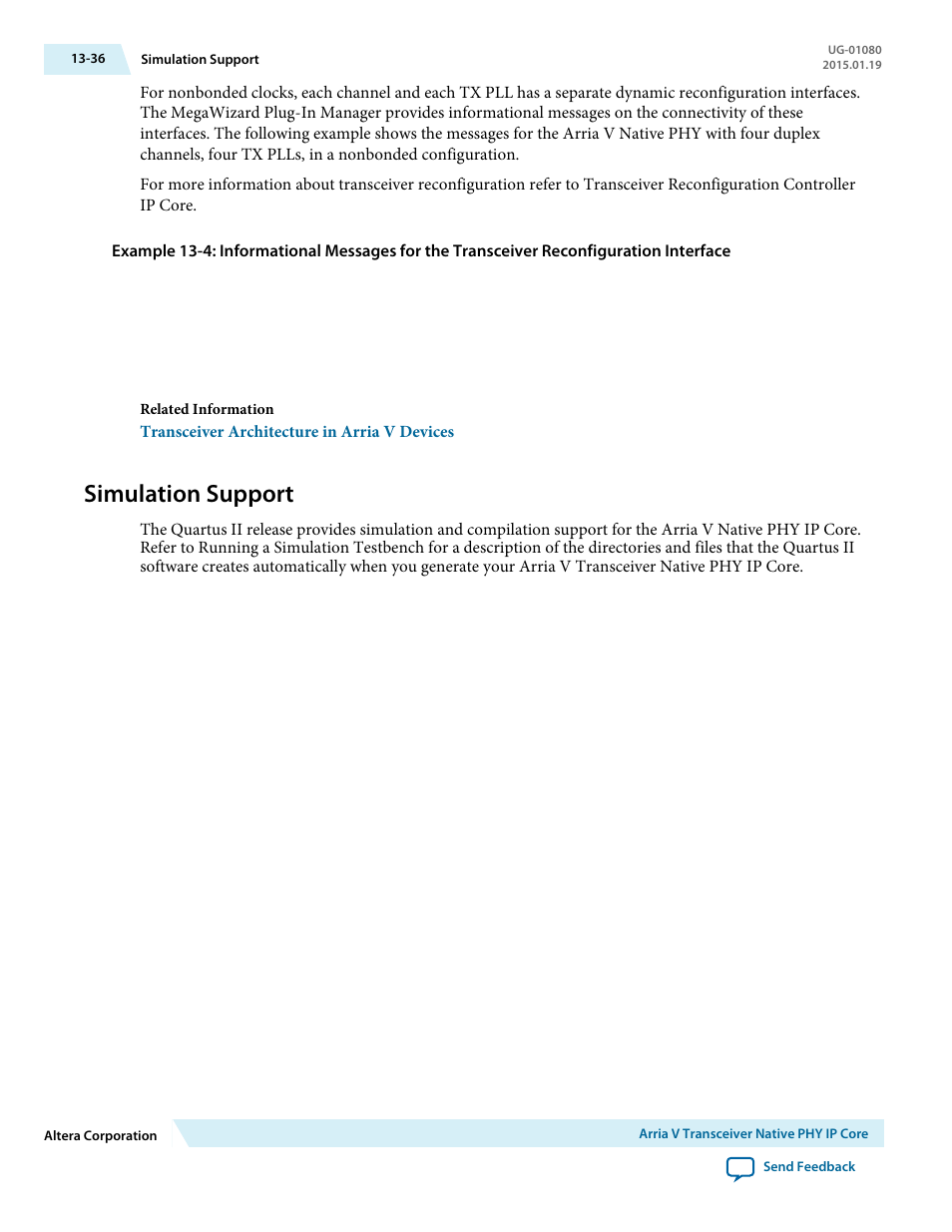 Simulation support, Simulation support -36 | Altera Transceiver PHY IP Core User Manual | Page 411 / 702