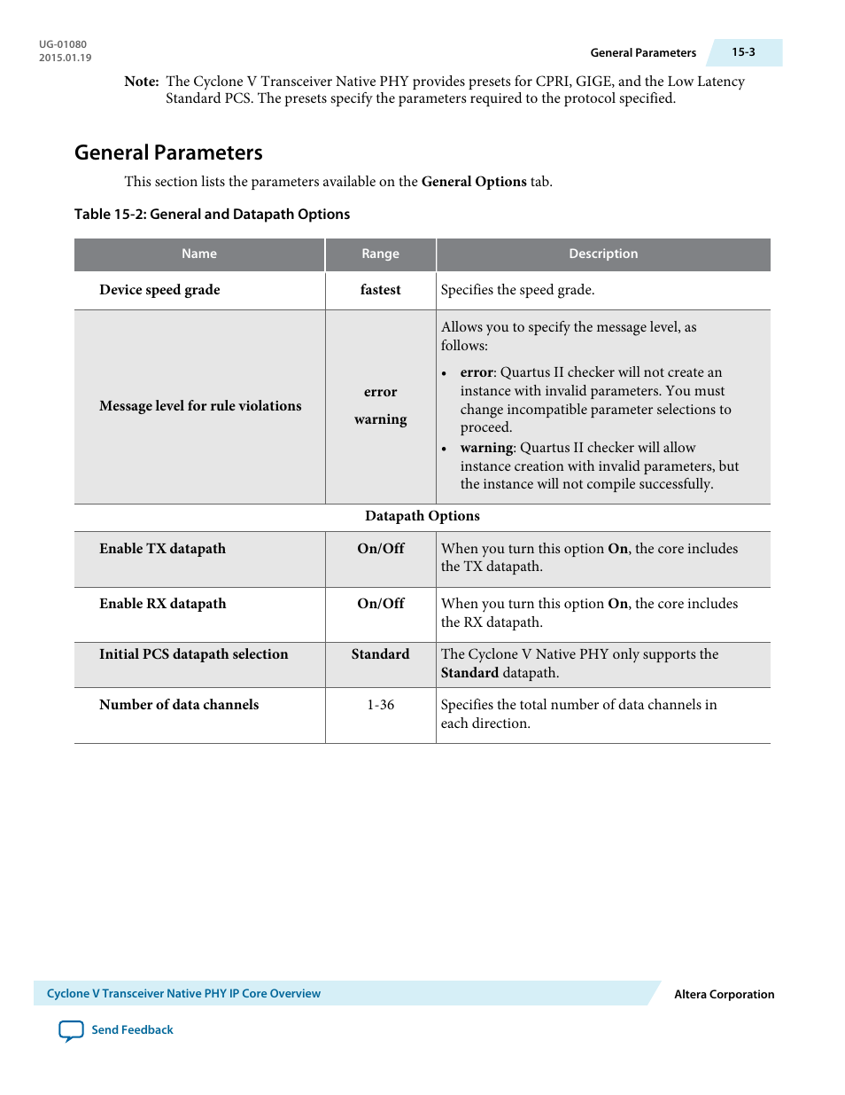 General parameters, General parameters -3 | Altera Transceiver PHY IP Core User Manual | Page 486 / 702