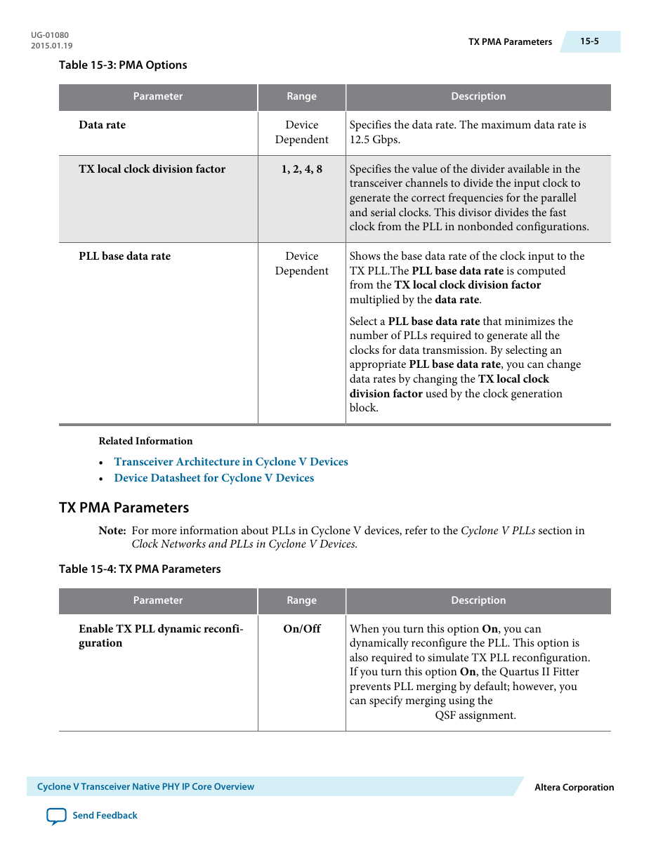 Tx pma parameters, Tx pma parameters -5 | Altera Transceiver PHY IP Core User Manual | Page 488 / 702