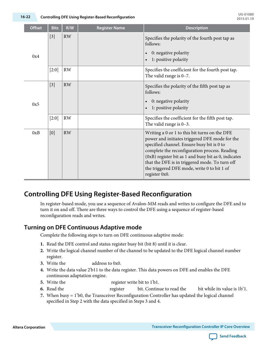 Turning on dfe continuous adaptive mode, Turning on dfe continuous adaptive mode -22 | Altera Transceiver PHY IP Core User Manual | Page 539 / 702