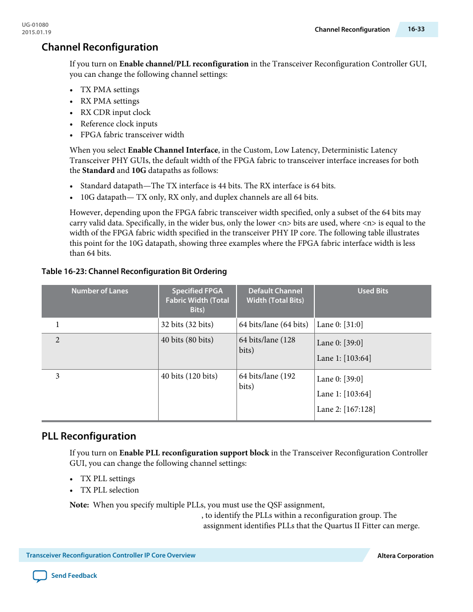 Channel reconfiguration, Pll reconfiguration, Channel reconfiguration -33 | Pll reconfiguration -33 | Altera Transceiver PHY IP Core User Manual | Page 550 / 702