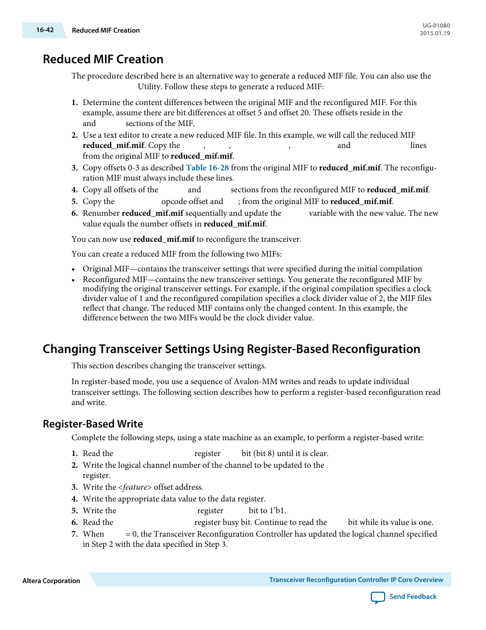 Reduced mif creation, Register-based write, Reduced mif creation -42 | Register-based write -42 | Altera Transceiver PHY IP Core User Manual | Page 559 / 702