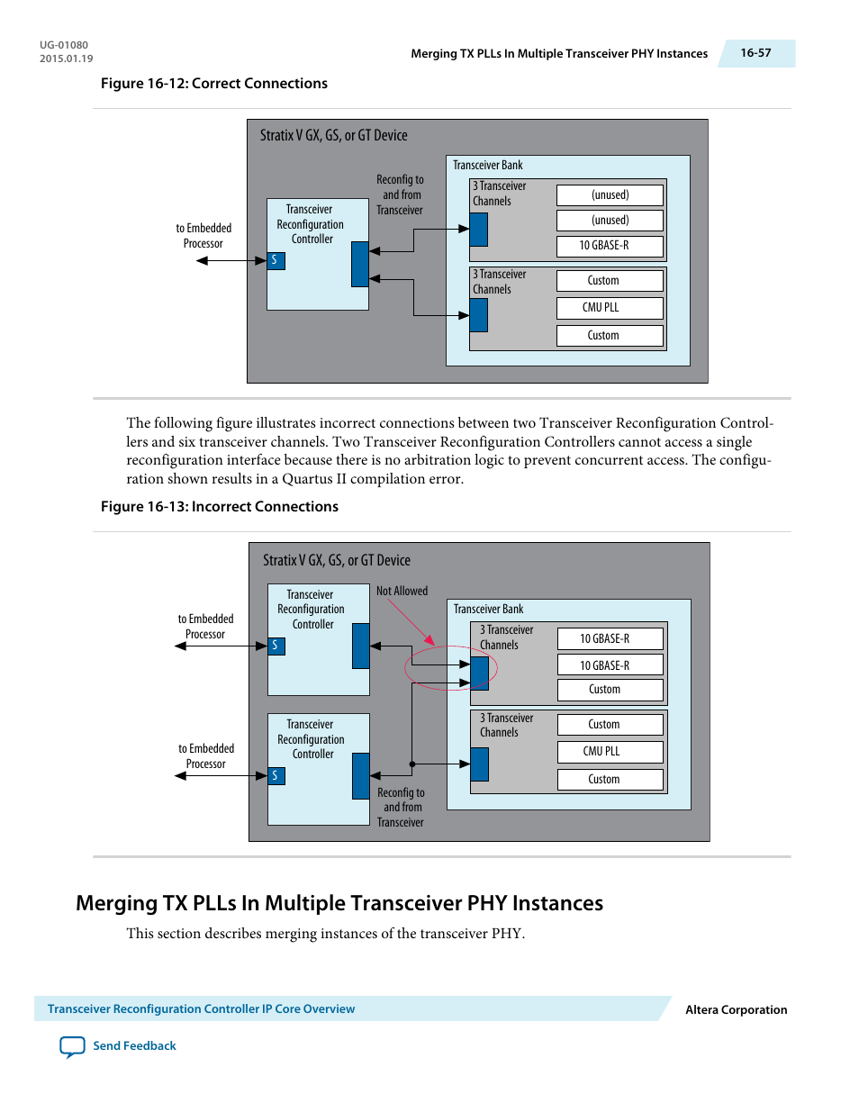 Merging tx plls in multiple transceiver phy, Instances, Ments. refer to | Merging tx plls in multiple, Transceiver phy instances | Altera Transceiver PHY IP Core User Manual | Page 574 / 702