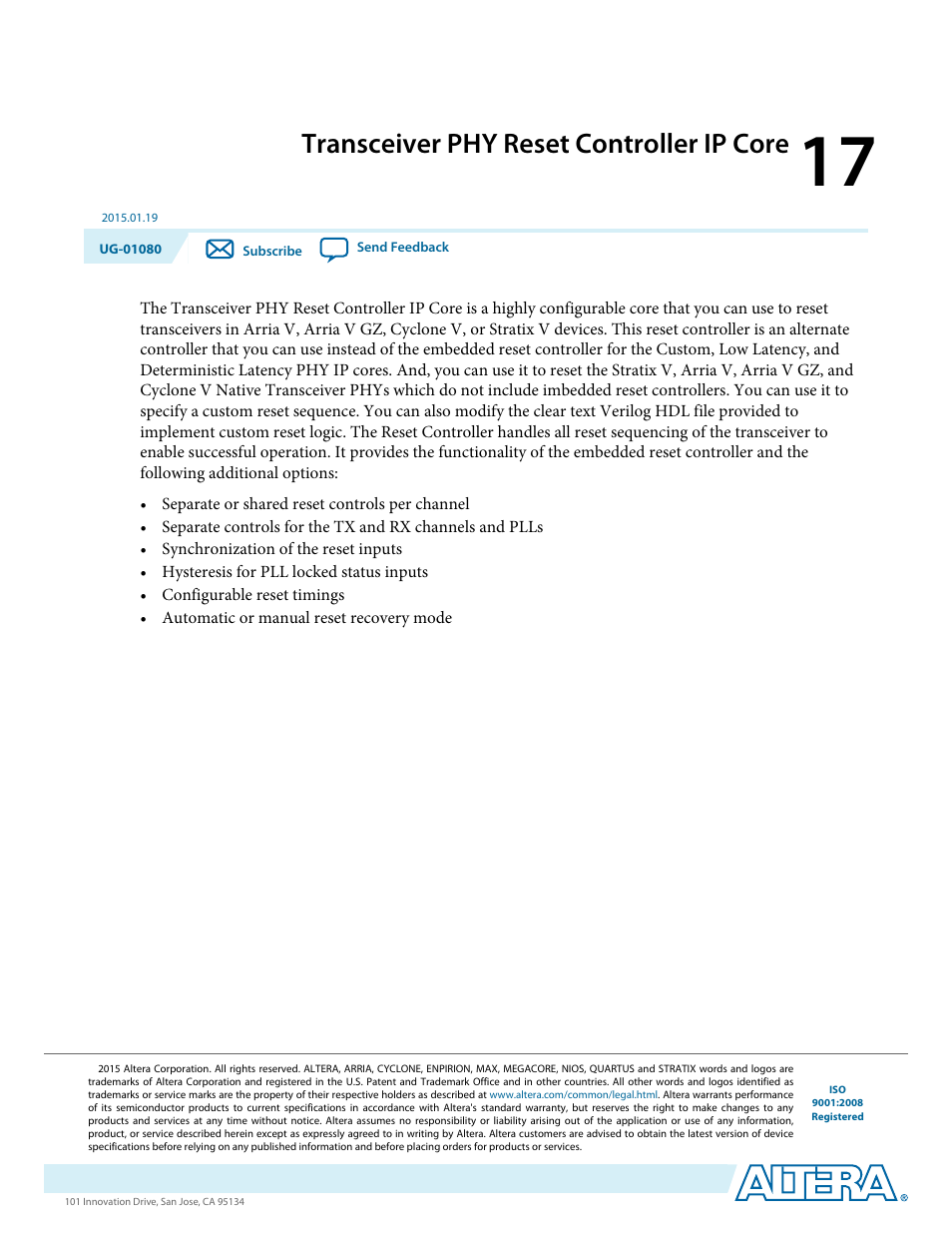 Transceiver phy reset controller ip core, Transceiver phy reset controller ip core -1 | Altera Transceiver PHY IP Core User Manual | Page 578 / 702