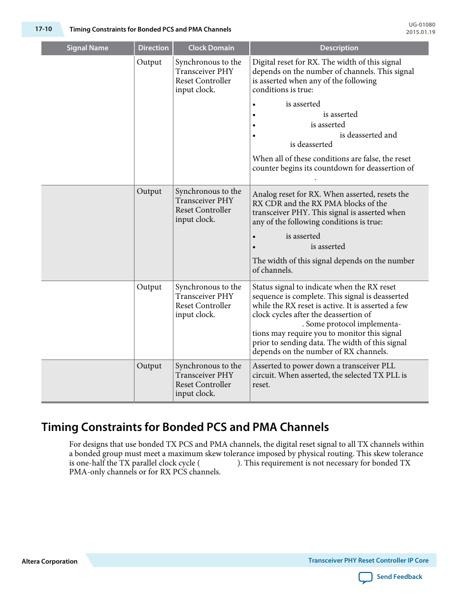 Timing constraints for bonded pcs and pma channels | Altera Transceiver PHY IP Core User Manual | Page 587 / 702