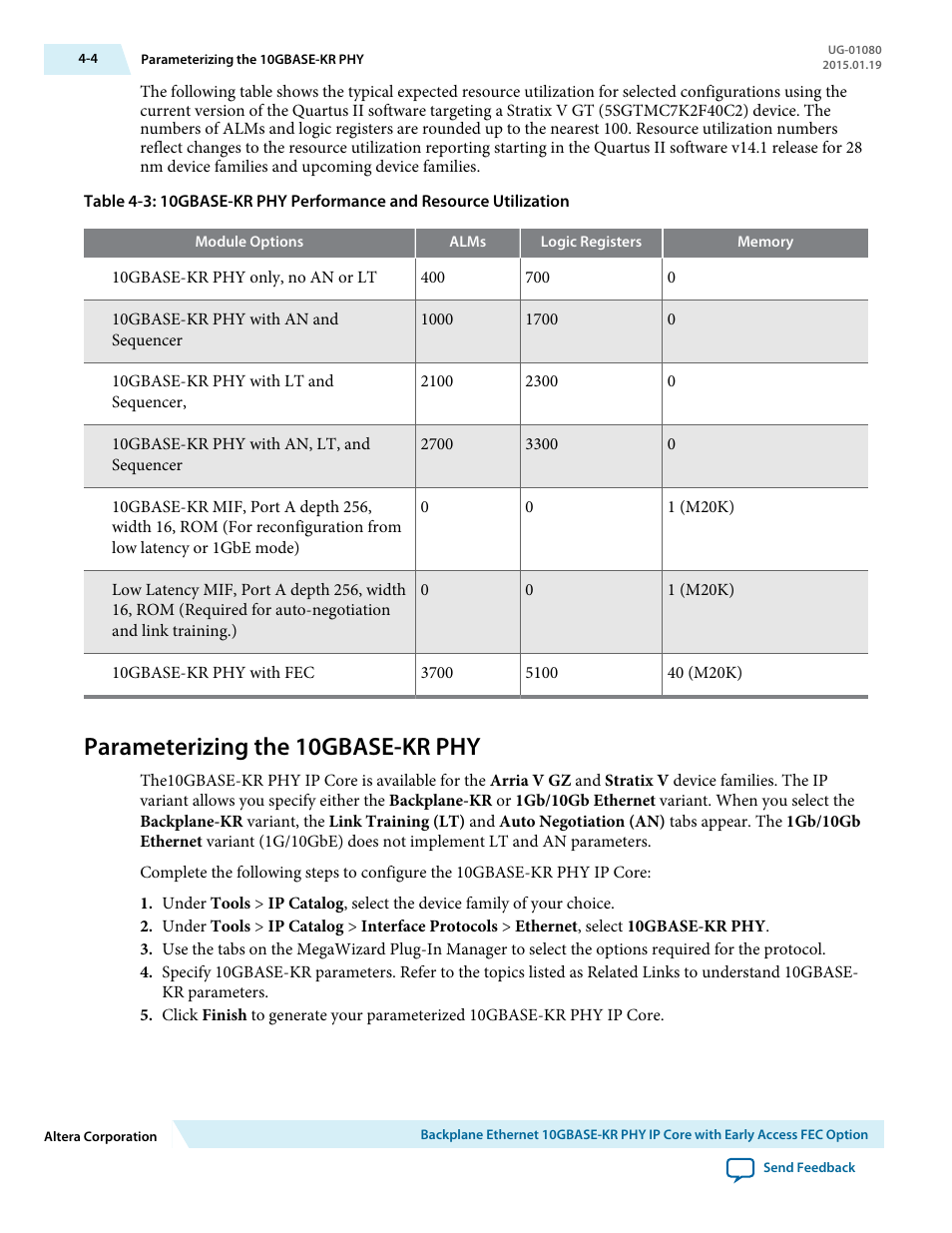 Parameterizing the 10gbase-kr phy, Parameterizing the 10gbase-kr phy -4 | Altera Transceiver PHY IP Core User Manual | Page 60 / 702