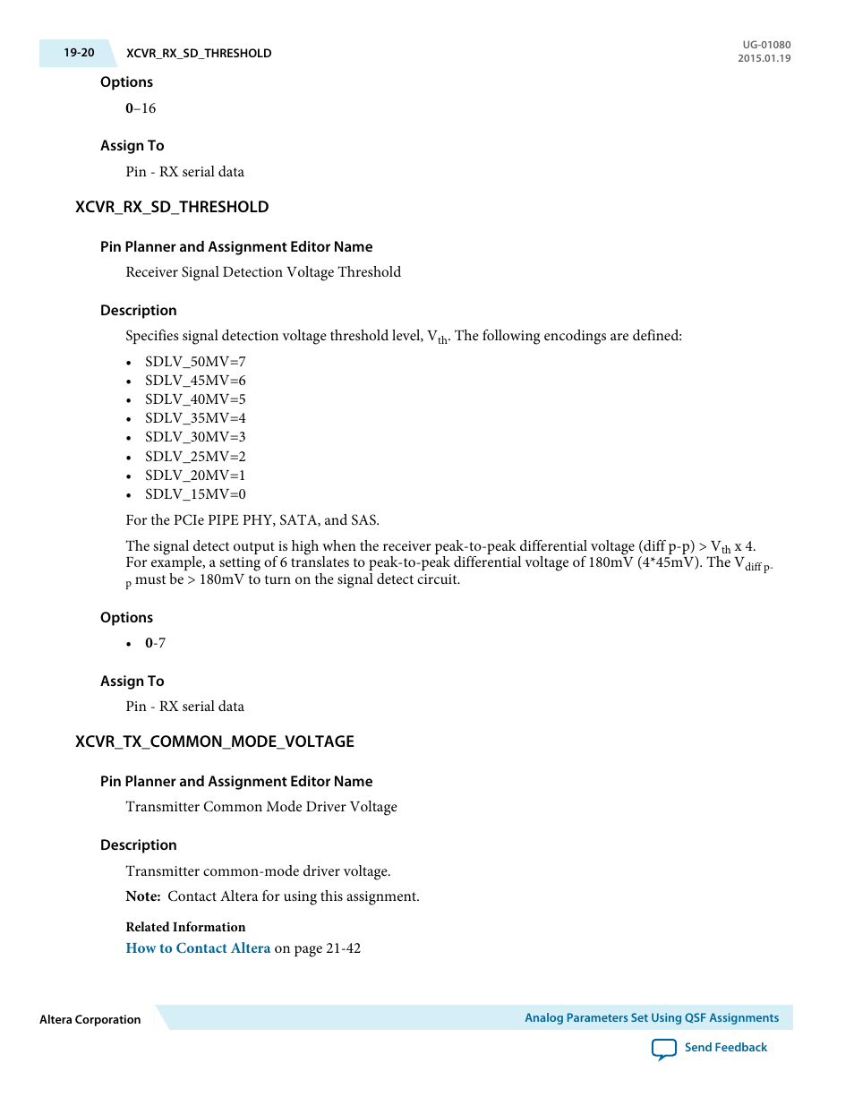 Xcvr_rx_sd_threshold, Xcvr_tx_common_mode_voltage | Altera Transceiver PHY IP Core User Manual | Page 614 / 702