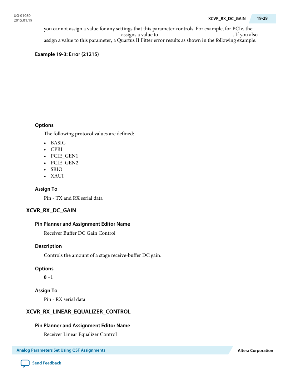 Xcvr_rx_dc_gain, Xcvr_rx_linear_equalizer_control | Altera Transceiver PHY IP Core User Manual | Page 623 / 702