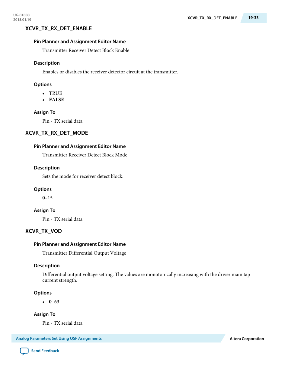 Xcvr_tx_rx_det_enable, Xcvr_tx_rx_det_mode, Xcvr_tx_vod | Altera Transceiver PHY IP Core User Manual | Page 627 / 702