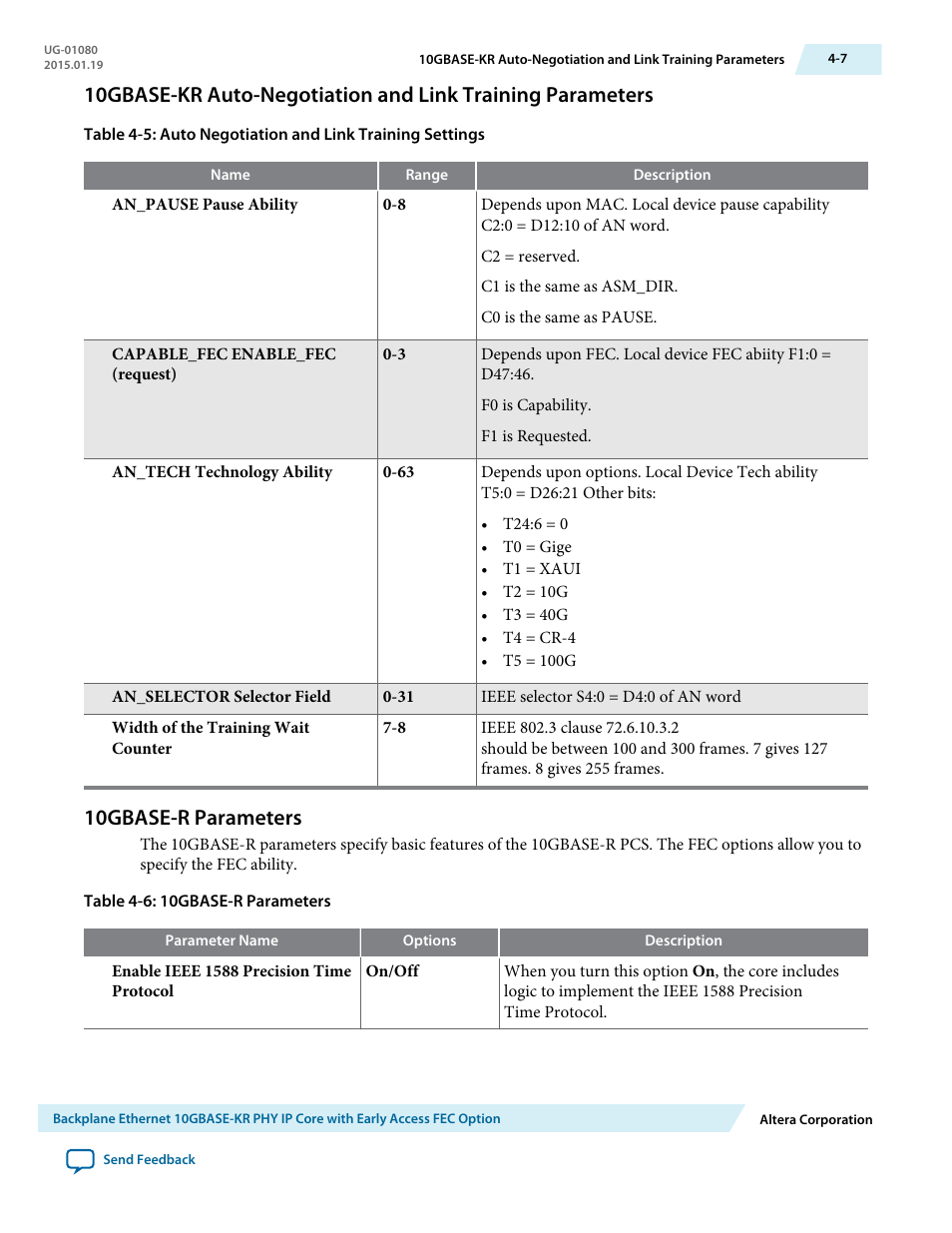 10gbase-r parameters, 10gbase-r parameters -7 | Altera Transceiver PHY IP Core User Manual | Page 63 / 702