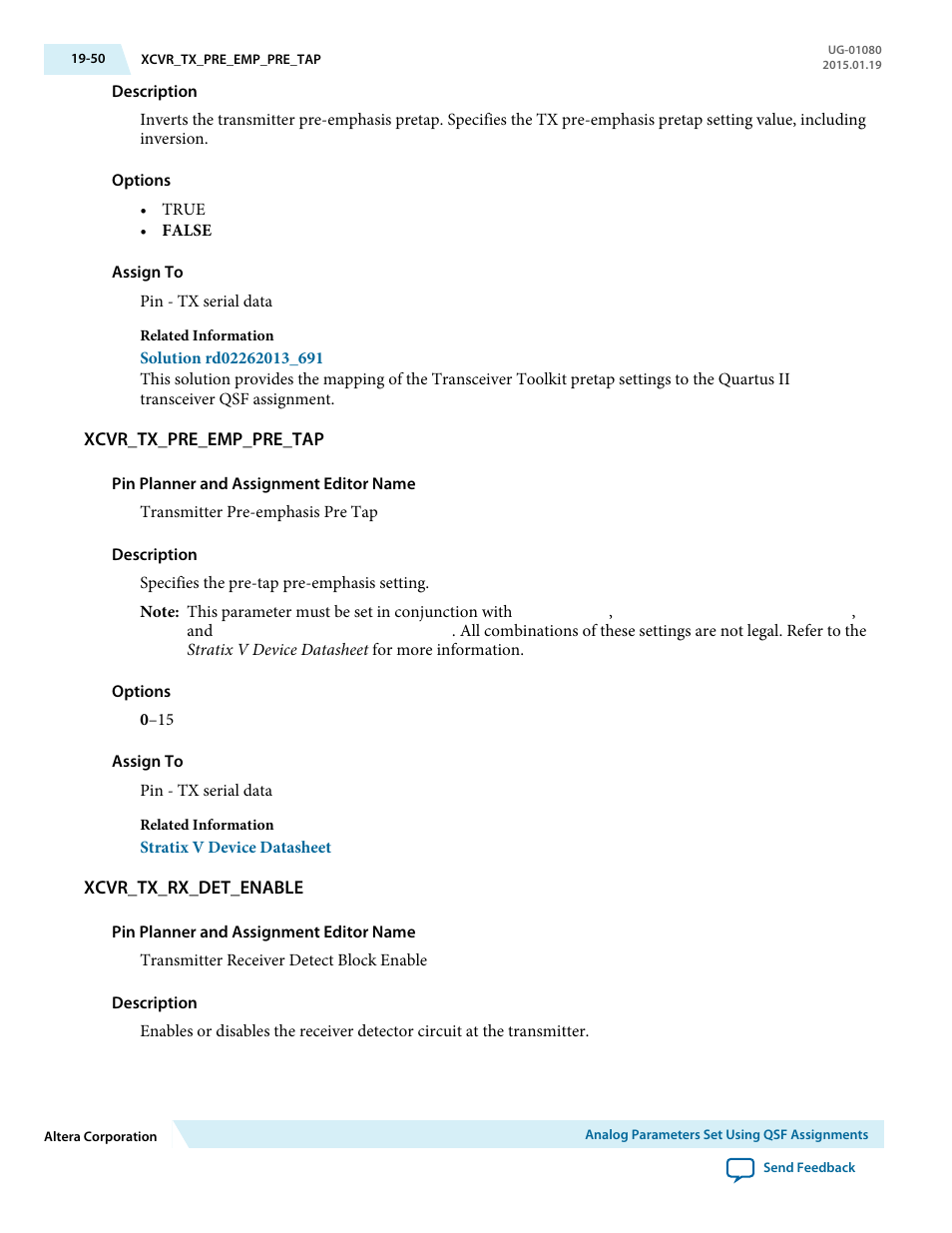 Xcvr_tx_pre_emp_pre_tap, Xcvr_tx_rx_det_enable | Altera Transceiver PHY IP Core User Manual | Page 644 / 702