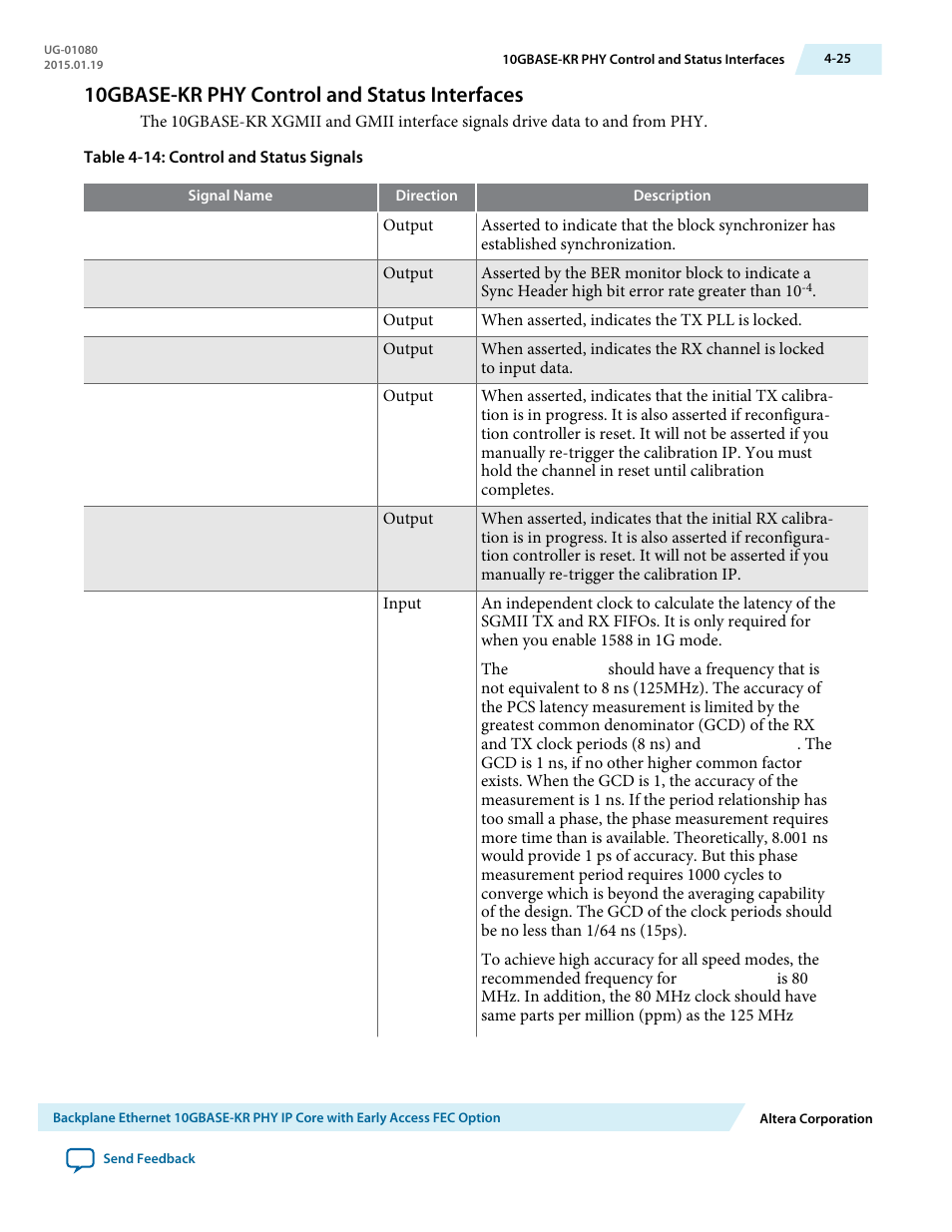 10gbase-kr phy control and status interfaces, 10gbase-kr phy control and status interfaces -25 | Altera Transceiver PHY IP Core User Manual | Page 81 / 702