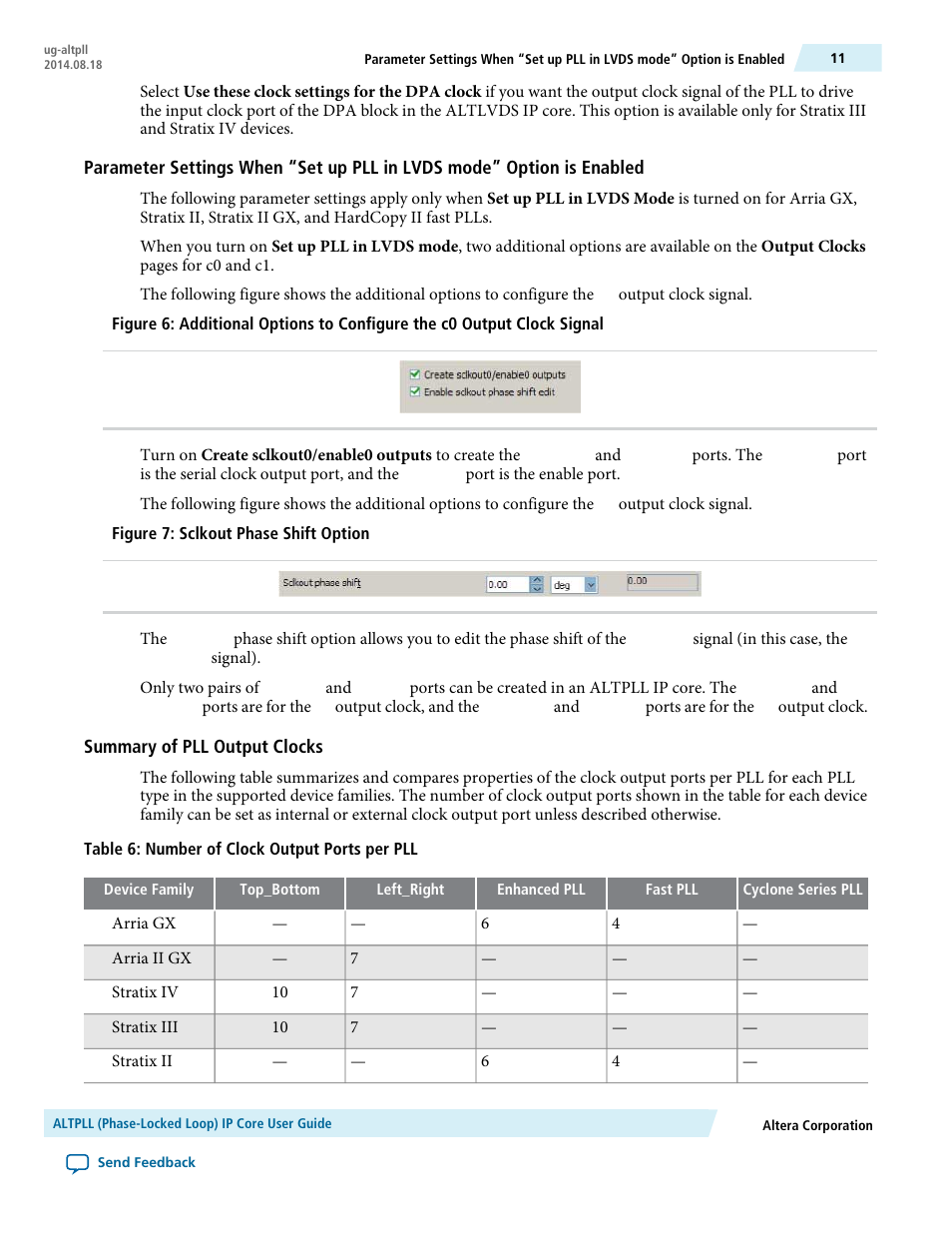 Summary of pll output clocks | Altera ALTPLL (Phase-Locked Loop) IP Core User Manual | Page 11 / 69