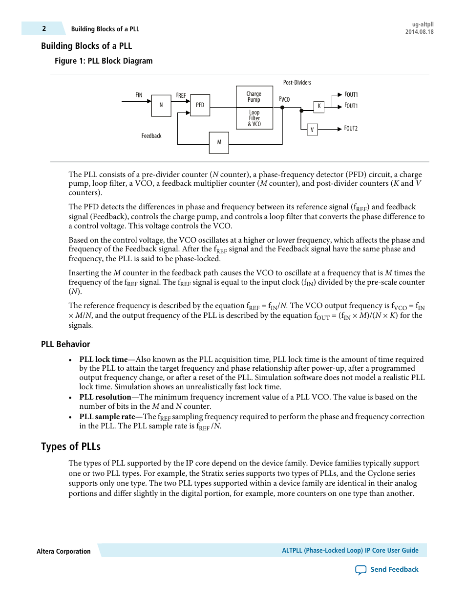 Building blocks of a pll, Pll behavior, Types of plls | Altera ALTPLL (Phase-Locked Loop) IP Core User Manual | Page 2 / 69