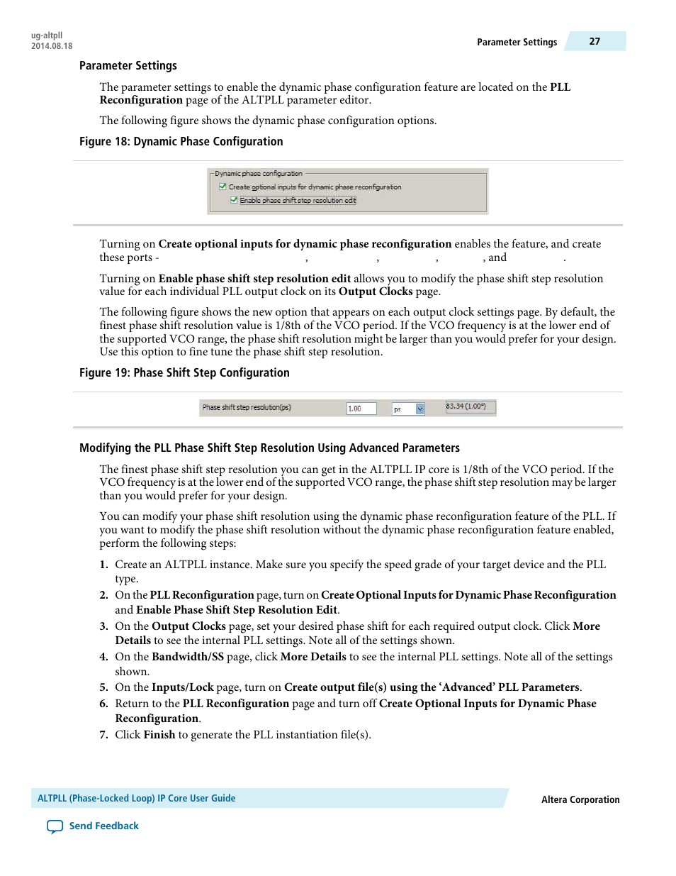 Parameter settings | Altera ALTPLL (Phase-Locked Loop) IP Core User Manual | Page 27 / 69