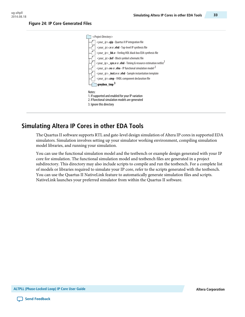 Simulating altera ip cores in other eda tools | Altera ALTPLL (Phase-Locked Loop) IP Core User Manual | Page 33 / 69