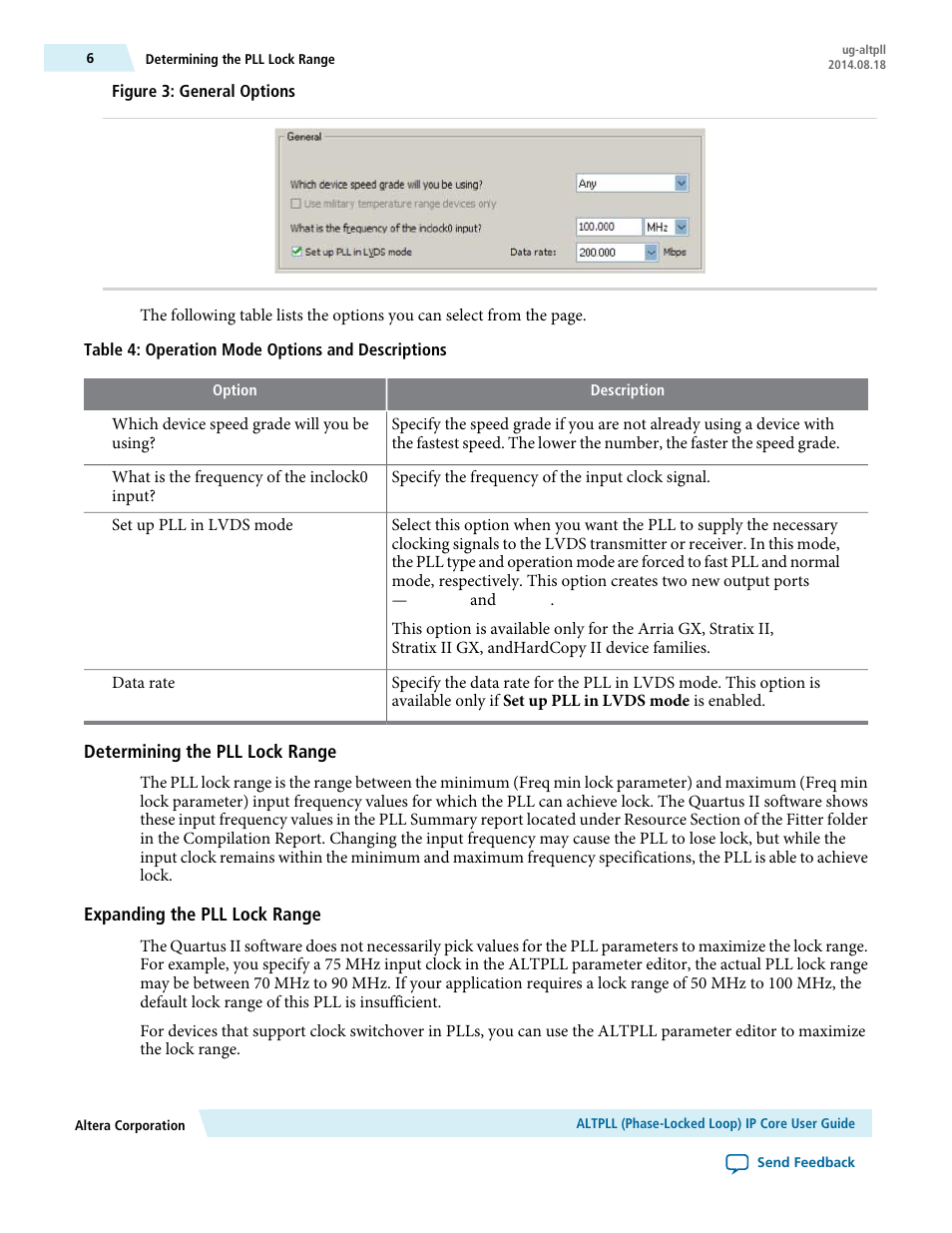 Determining the pll lock range, Expanding the pll lock range | Altera ALTPLL (Phase-Locked Loop) IP Core User Manual | Page 6 / 69