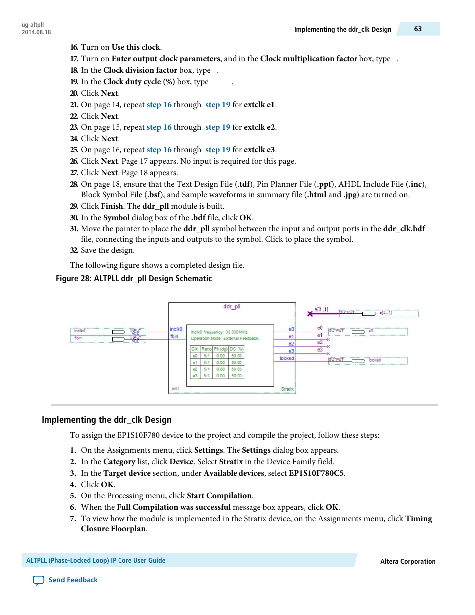 Implementing the ddr_clk design | Altera ALTPLL (Phase-Locked Loop) IP Core User Manual | Page 63 / 69