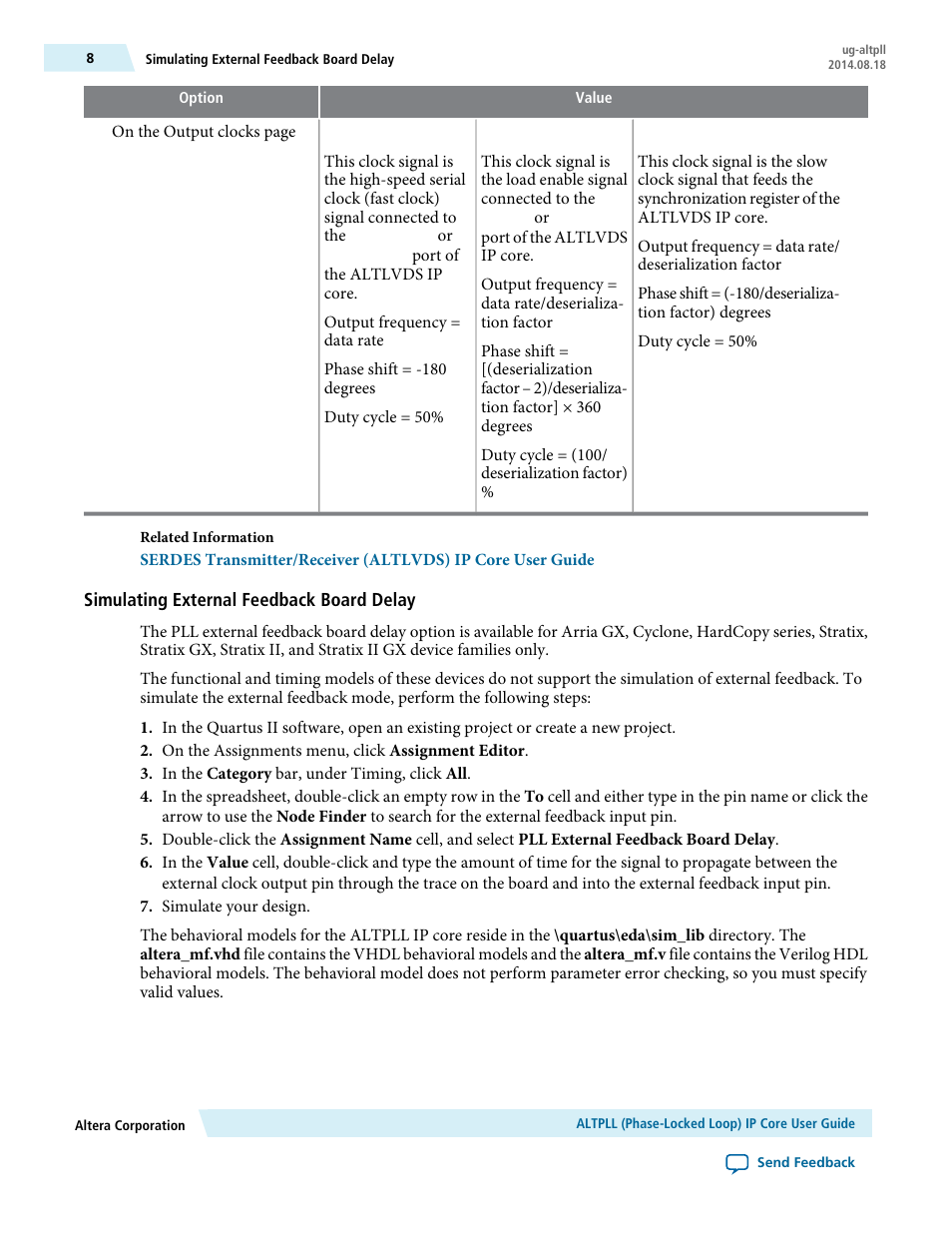 Simulating external feedback board delay | Altera ALTPLL (Phase-Locked Loop) IP Core User Manual | Page 8 / 69