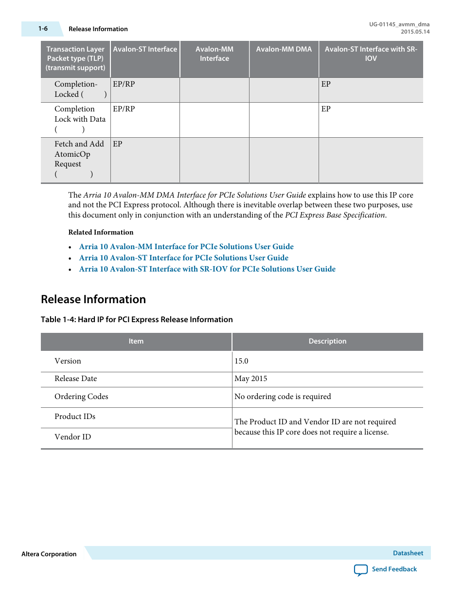 Release information, Release information -6 | Altera Arria 10 Avalon-MM DMA User Manual | Page 10 / 133