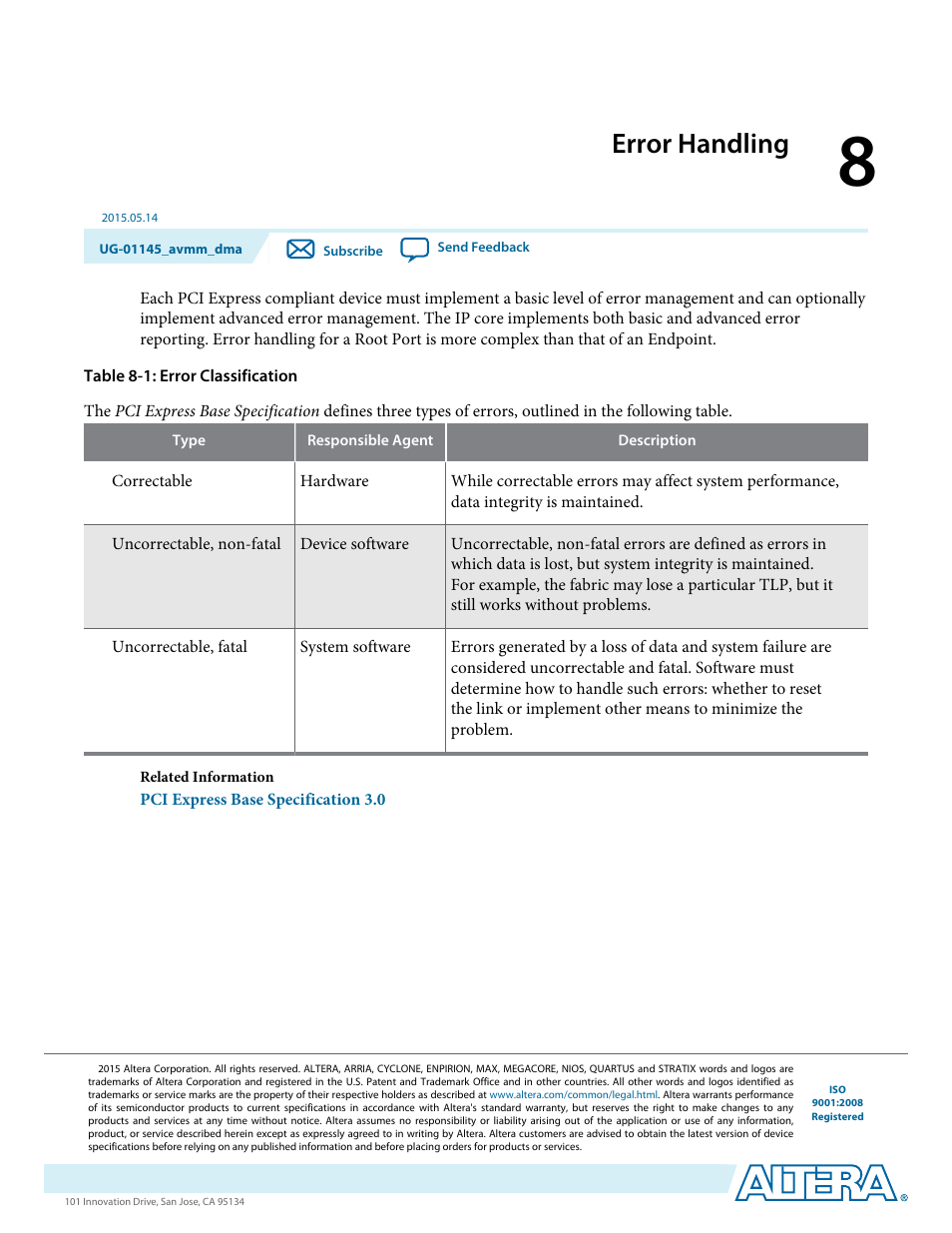 Error handling, Error handling -1 | Altera Arria 10 Avalon-MM DMA User Manual | Page 106 / 133