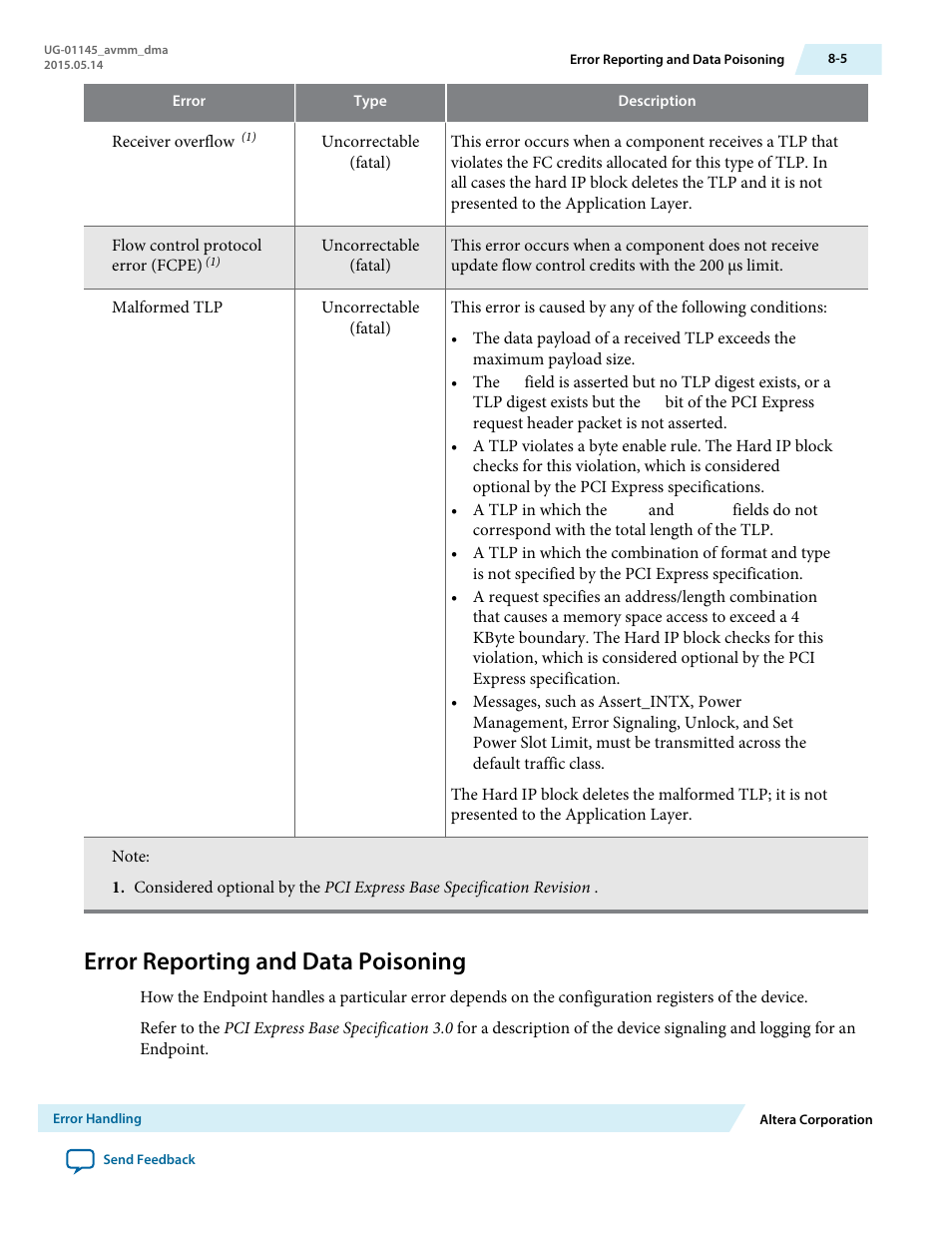 Error reporting and data poisoning, Error reporting and data poisoning -5 | Altera Arria 10 Avalon-MM DMA User Manual | Page 110 / 133