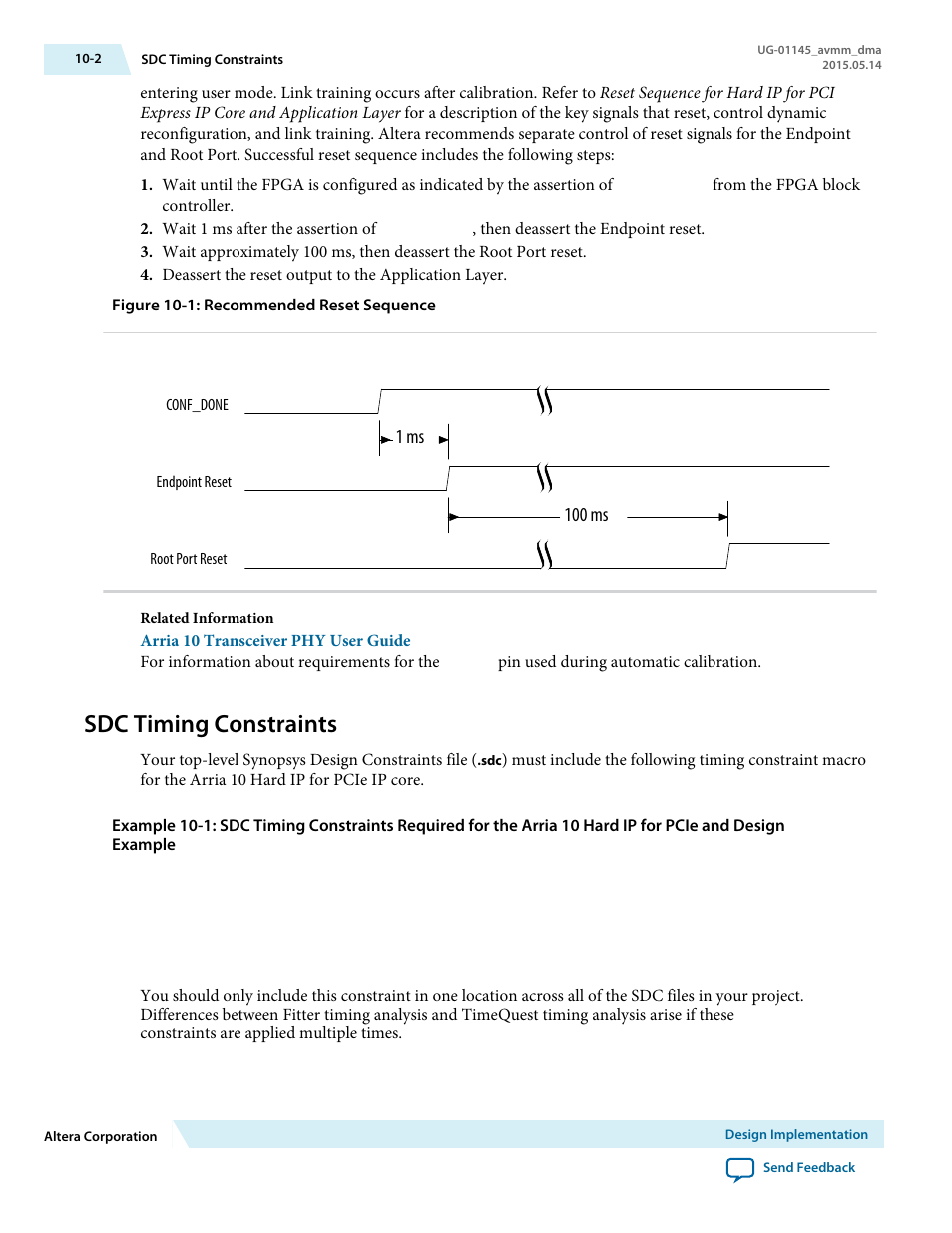 Sdc timing constraints, Sdc timing constraints -2 | Altera Arria 10 Avalon-MM DMA User Manual | Page 125 / 133