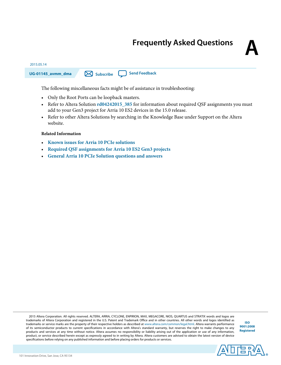 A. frequently asked questions, Frequently asked questions | Altera Arria 10 Avalon-MM DMA User Manual | Page 126 / 133