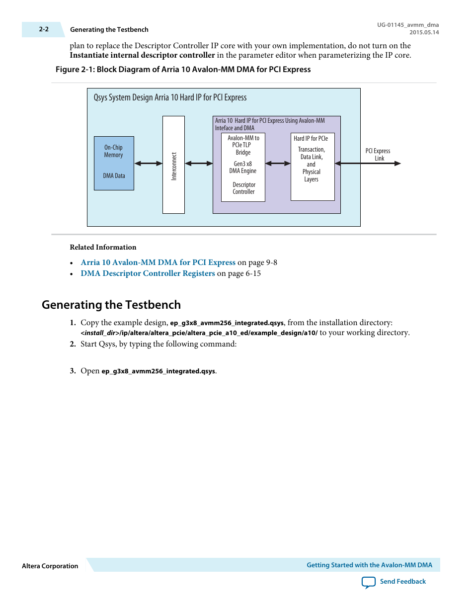 Generating the testbench, Generating the testbench -2 | Altera Arria 10 Avalon-MM DMA User Manual | Page 15 / 133