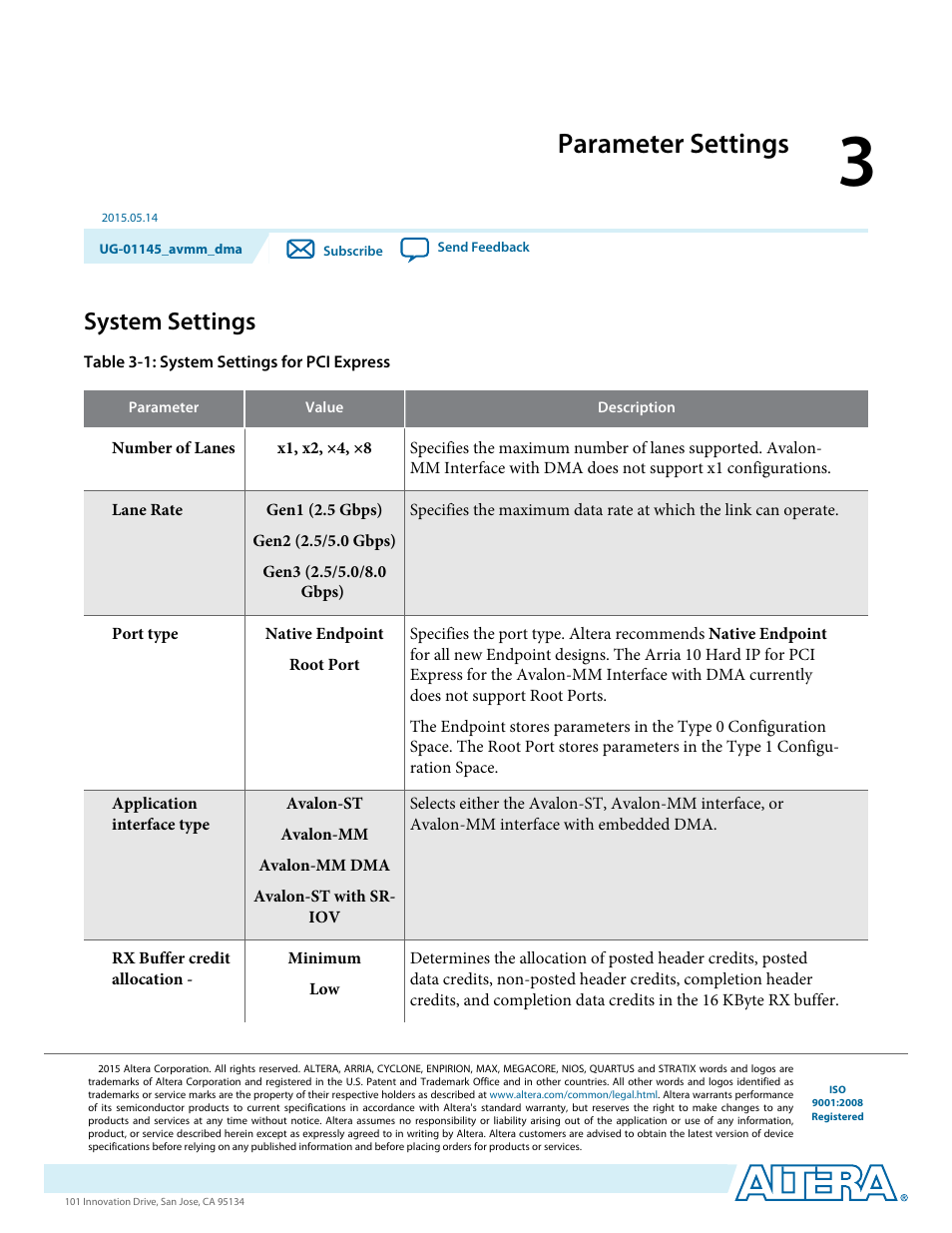 Parameter settings, System settings, Parameter settings -1 | System settings -1 | Altera Arria 10 Avalon-MM DMA User Manual | Page 21 / 133