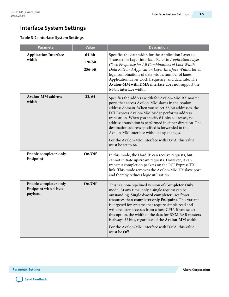 Interface system settings, Interface system settings -5 | Altera Arria 10 Avalon-MM DMA User Manual | Page 25 / 133