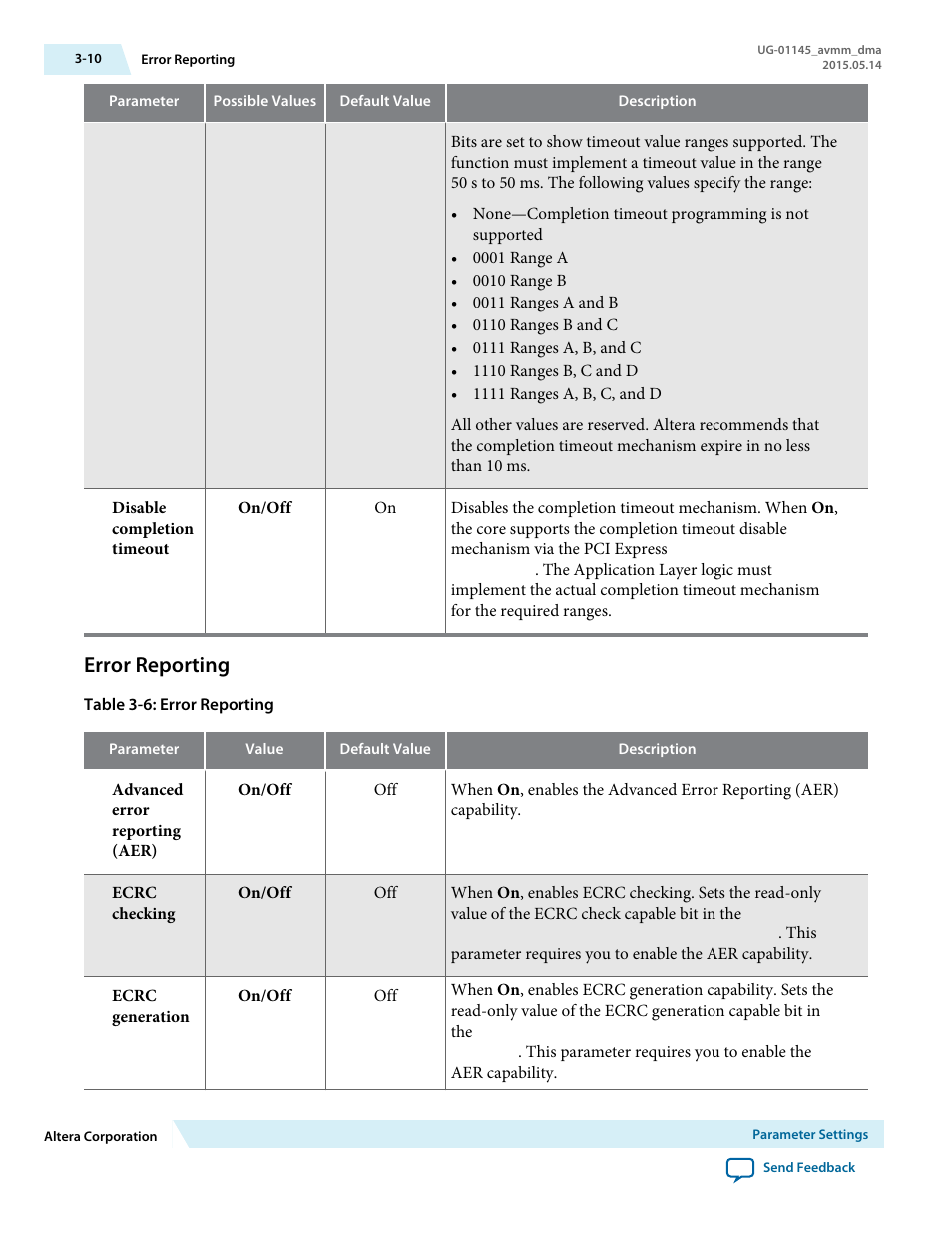 Error reporting, Error reporting -10 | Altera Arria 10 Avalon-MM DMA User Manual | Page 30 / 133