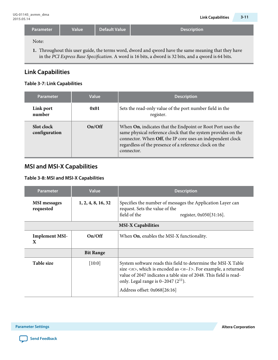 Link capabilities, Msi and msi-x capabilities, Link capabilities -11 | Msi and msi-x capabilities -11 | Altera Arria 10 Avalon-MM DMA User Manual | Page 31 / 133