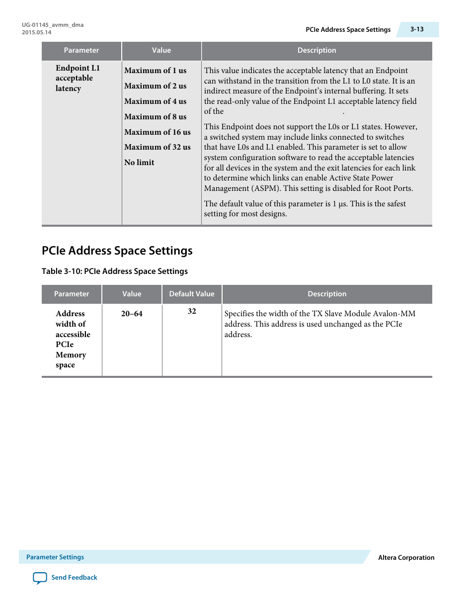 Pcie address space settings, Pcie address space settings -13 | Altera Arria 10 Avalon-MM DMA User Manual | Page 33 / 133