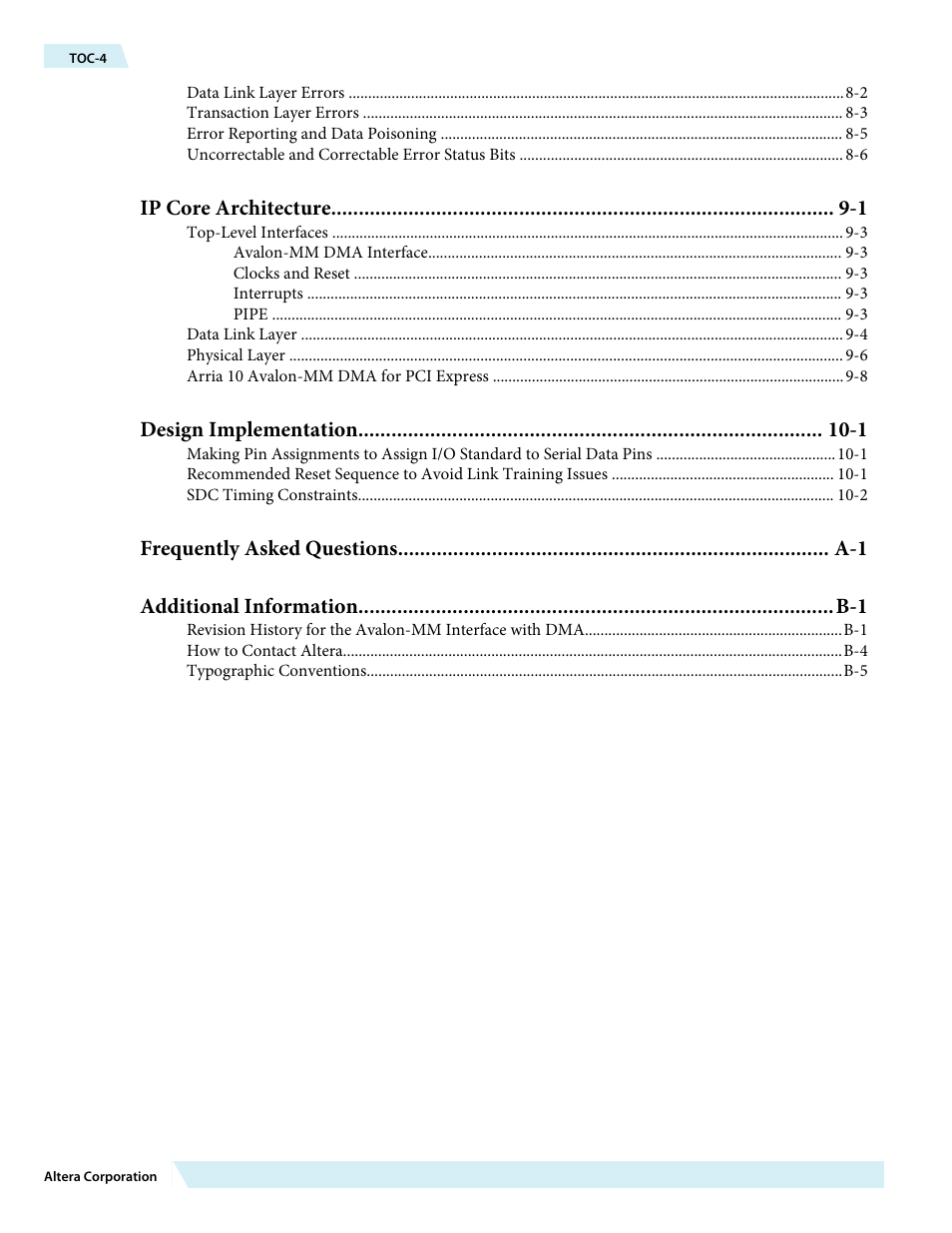 Ip core architecture -1, Design implementation -1 | Altera Arria 10 Avalon-MM DMA User Manual | Page 4 / 133