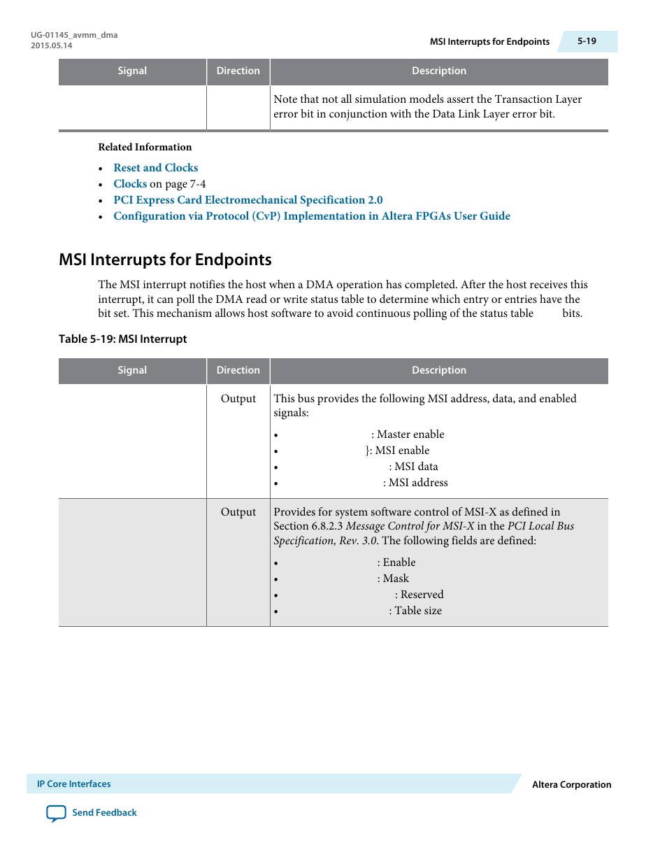 Msi interrupts for endpoints, Msi interrupts for endpoints -19 | Altera Arria 10 Avalon-MM DMA User Manual | Page 60 / 133